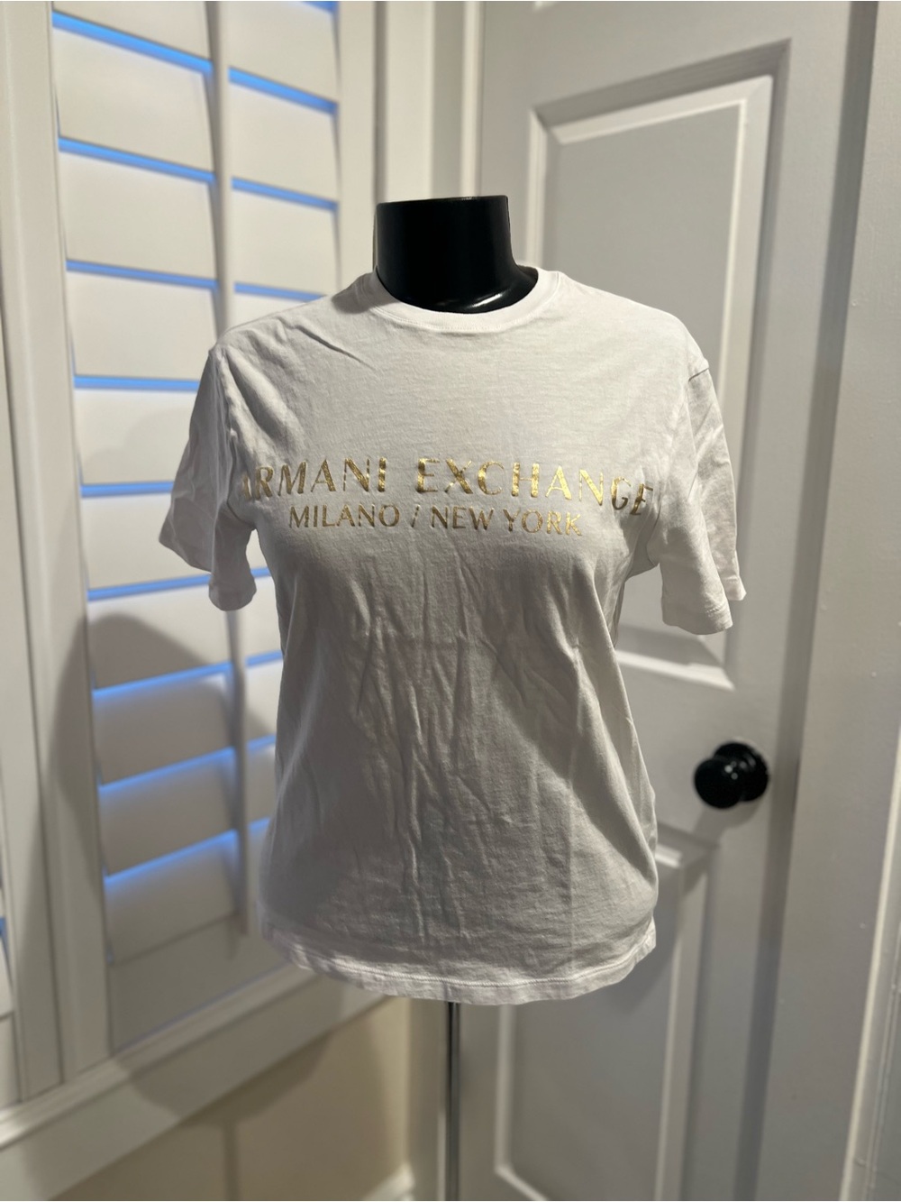 Armani Exchange White Tee with Metallic Gold Logo